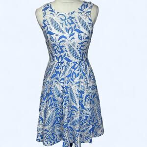 Tracy Reese Women's size 4 Blue/ White Aline‎ dress EUC